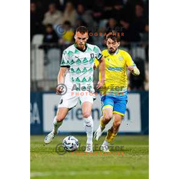 in action during Prva liga Telemach 2024/2025 football match between Koper and Olimpija at Bonifika Stadium in Koper on February 8, 2025