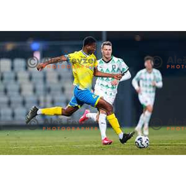 Ahmed Sidibe and Raul Florucz in action during Prva liga Telemach 2024/2025 football match between Koper and Olimpija at Bonifika Stadium in Koper on February 8, 2025