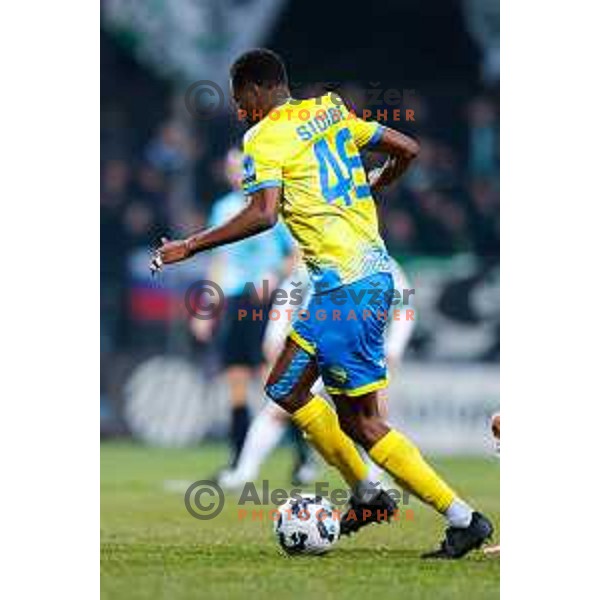 Ahmed Sidibe in action during Prva liga Telemach 2024/2025 football match between Koper and Olimpija at Bonifika Stadium in Koper on February 8, 2025