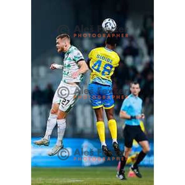 Alex Tamm and Ahmed Sidibe in action during Prva liga Telemach 2024/2025 football match between Koper and Olimpija at Bonifika Stadium in Koper on February 8, 2025