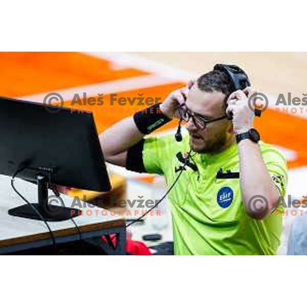 Referee Mirko Palackovic during 1.NLB League handball match between LL Grosist Slovan and MRK Krka in Ljubljana, Slovenia on February 11, 2025