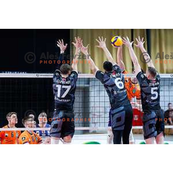 Toncek Stern in action during CEV Volleyball Cup Men match between ACH Volley (SLO) and Ziraat Bank Ankara (TUR) in Tivoli Hall, Ljubljana, Slovenia on February 12, 2025