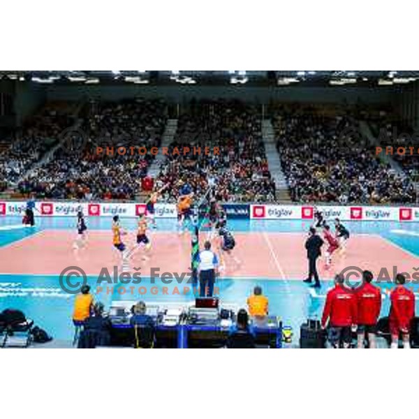 In action during CEV Volleyball Cup Men match between ACH Volley (SLO) and Ziraat Bank Ankara (TUR) in Tivoli Hall, Ljubljana, Slovenia on February 12, 2024
