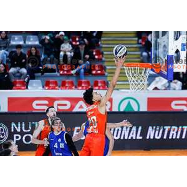 Joan Beringer in action during semi-final of Spar Cup 2025 basketball match between Cedevita Olimpija and Triglav at Kodeljevo, Ljubljana, Slovenia on February 13, 2025 
