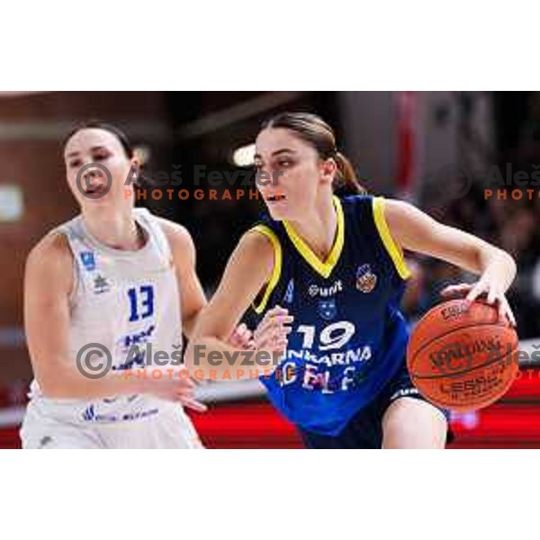 Kim Zibert of Cinkarna Celje in action during Final of Women\'s Cup 2025 basketball match between Triglav and Cinkarna Celje in Kodeljevo Hall, Ljubljana, Slovenia on February 14, 2025. Photo: Filip Barbalic