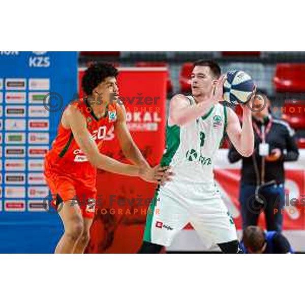 In action during The Final of Spar Cup 2025 basketball match between Cedevita Olimpija and Krka in Ljubljana, Slovenia on February 14, 2025