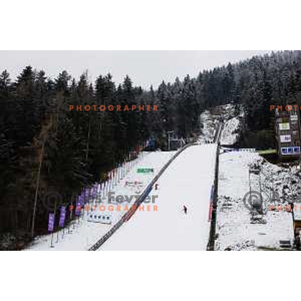 in action during FIS World Cup Ski jumping Women’s competition in Ljubno ob Savinji, Slovenia on February 15, 2025