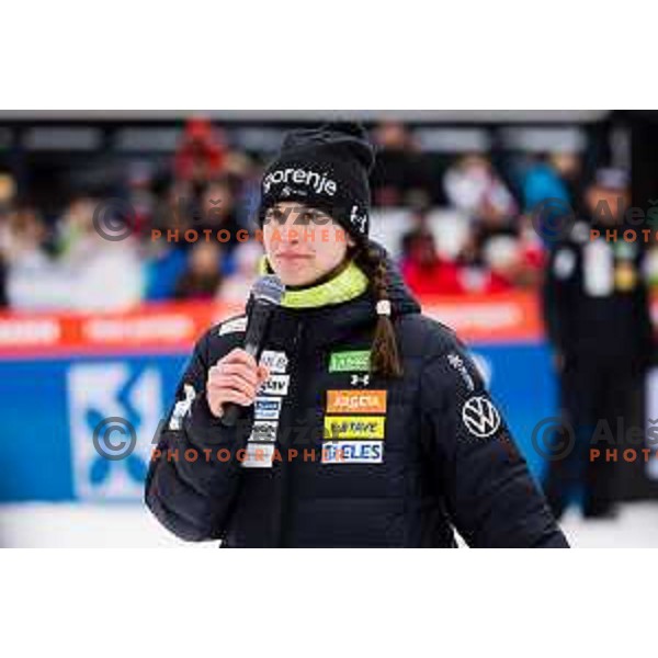 Ursa Kriznar in action during her carrer farewell at FIS World Cup ski jumping Women’s competition in Ljubno ob Savinji, Slovenia on February 15th, 2025