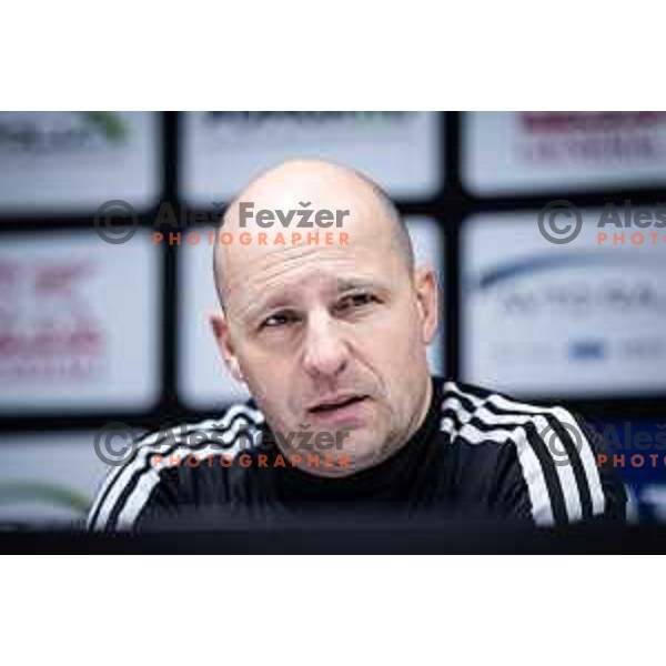 Oskar Drobne, head coach of Mura at the press conference after Prva liga Telemach 2024/25 football match between Mura and Celje in Fazanerija, Murska Sobota, Slovenia on February 16, 2025. Photo: Jure Banfi