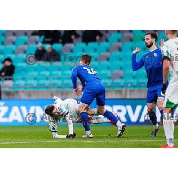 in action during Prva liga Telemach 2024/2025 football match between Olimpija and Nafta 1903 in Ljubljana, Slovenia on February 16, 2025