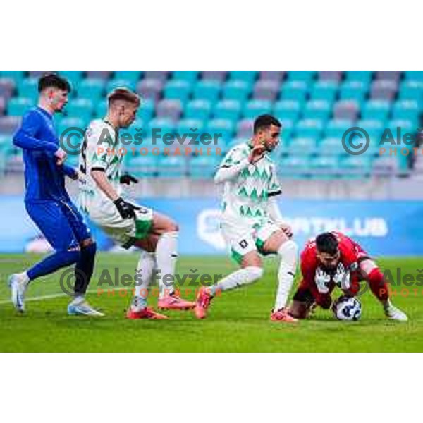 in action during Prva liga Telemach 2024/2025 football match between Olimpija and Nafta 1903 in Ljubljana, Slovenia on February 16, 2025