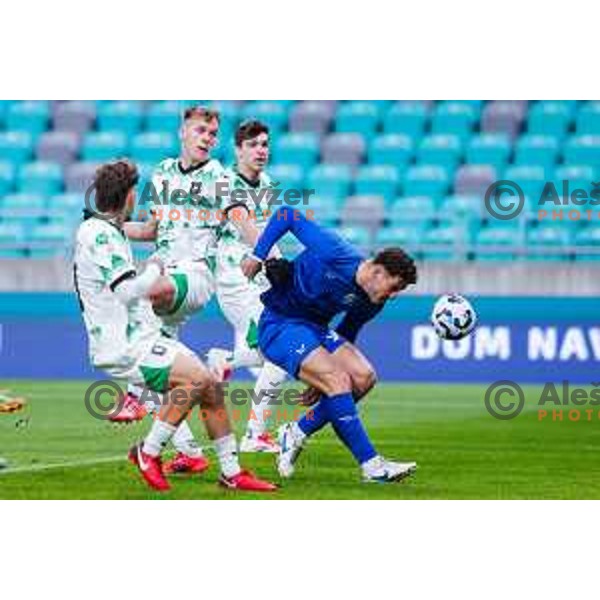 in action during Prva liga Telemach 2024/2025 football match between Olimpija and Nafta 1903 in Ljubljana, Slovenia on February 16, 2025
