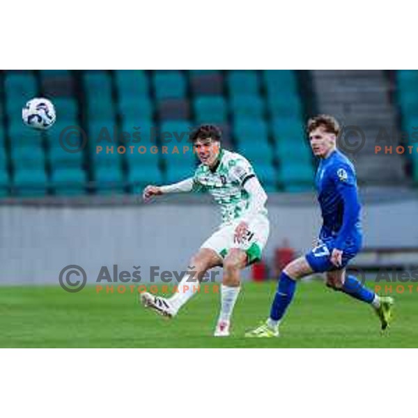 In action during Prva liga Telemach 2024/2025 football match between Olimpija and Nafta 1903 in Ljubljana, Slovenia on February 16, 2025