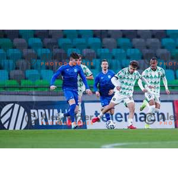 In action during Prva liga Telemach 2024/2025 football match between Olimpija and Nafta 1903 in Ljubljana, Slovenia on February 16, 2025