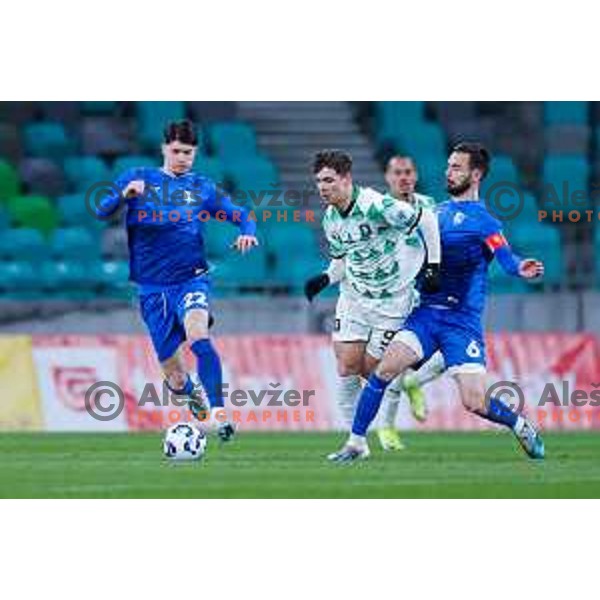 In action during Prva liga Telemach 2024/2025 football match between Olimpija and Nafta 1903 in Ljubljana, Slovenia on February 16, 2025