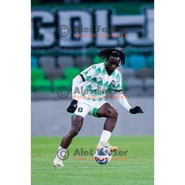 In action during Prva liga Telemach 2024/2025 football match between Olimpija and Nafta 1903 in Ljubljana, Slovenia on February 16, 2025