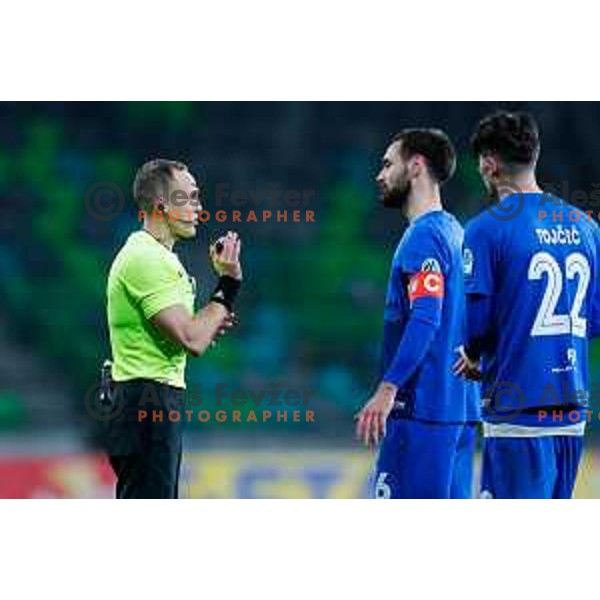 In action during Prva liga Telemach 2024/2025 football match between Olimpija and Nafta 1903 in Ljubljana, Slovenia on February 16, 2025