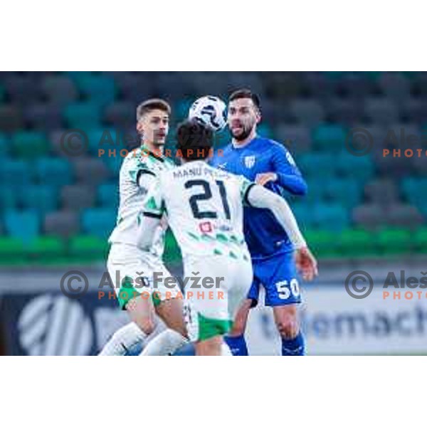 In action during Prva liga Telemach 2024/2025 football match between Olimpija and Nafta 1903 in Ljubljana, Slovenia on February 16, 2025