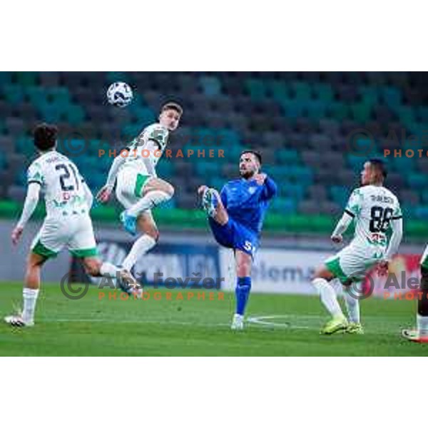 In action during Prva liga Telemach 2024/2025 football match between Olimpija and Nafta 1903 in Ljubljana, Slovenia on February 16, 2025