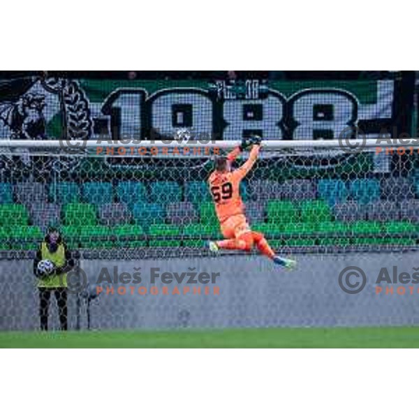 In action during Prva liga Telemach 2024/2025 football match between Olimpija and Nafta 1903 in Ljubljana, Slovenia on February 16, 2025