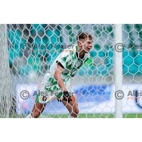 In action during Prva liga Telemach 2024/2025 football match between Olimpija and Nafta 1903 in Ljubljana, Slovenia on February 16, 2025