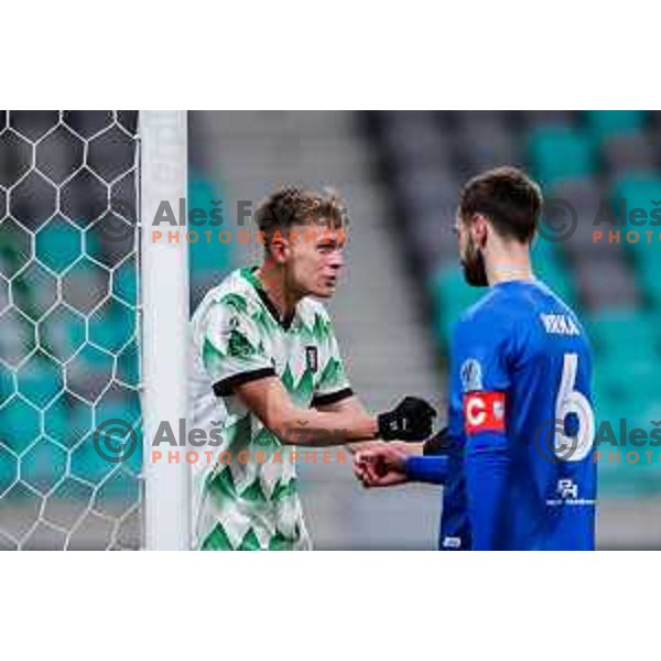 In action during Prva liga Telemach 2024/2025 football match between Olimpija and Nafta 1903 in Ljubljana, Slovenia on February 16, 2025