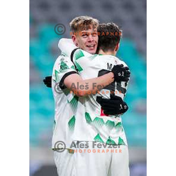 In action during Prva liga Telemach 2024/2025 football match between Olimpija and Nafta 1903 in Ljubljana, Slovenia on February 16, 2025