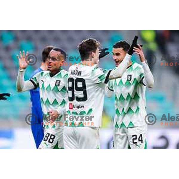 In action during Prva liga Telemach 2024/2025 football match between Olimpija and Nafta 1903 in Ljubljana, Slovenia on February 16, 2025