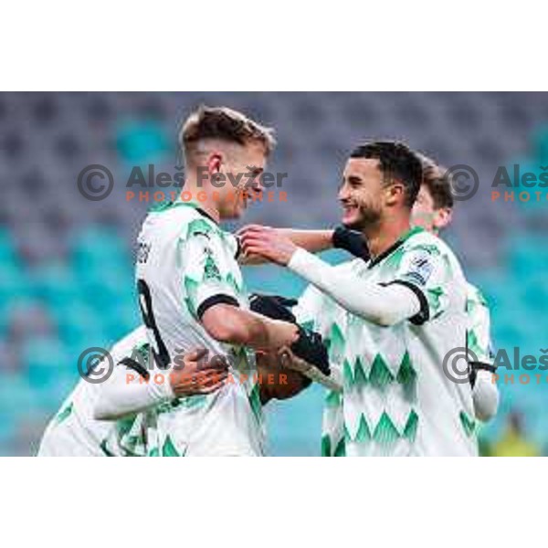 In action during Prva liga Telemach 2024/2025 football match between Olimpija and Nafta 1903 in Ljubljana, Slovenia on February 16, 2025