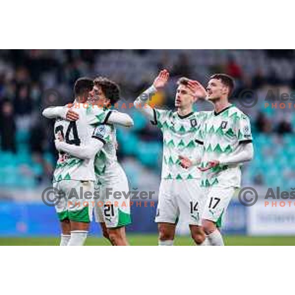 In action during Prva liga Telemach 2024/2025 football match between Olimpija and Nafta 1903 in Ljubljana, Slovenia on February 16, 2025