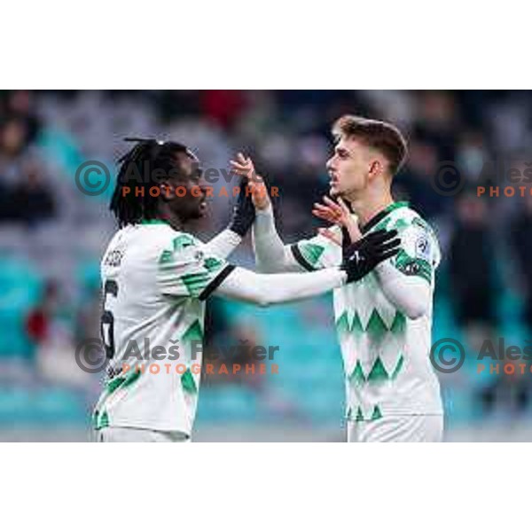 In action during Prva liga Telemach 2024/2025 football match between Olimpija and Nafta 1903 in Ljubljana, Slovenia on February 16, 2025