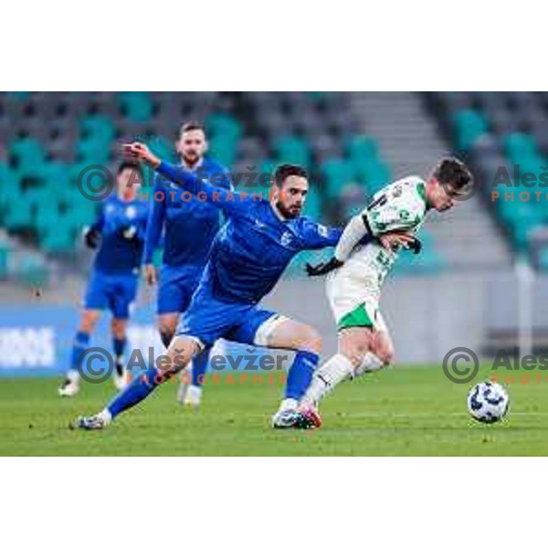 In action during Prva liga Telemach 2024/2025 football match between Olimpija and Nafta 1903 in Ljubljana, Slovenia on February 16, 2025