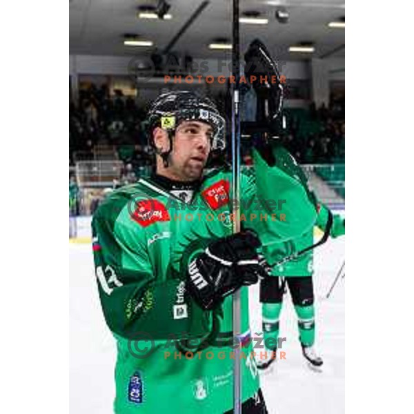 in action during IceHL regular season 2024/2025 ice-hockey match between SZ Olimpija and VSV in Ljubljana, Slovenia on February 16, 2025