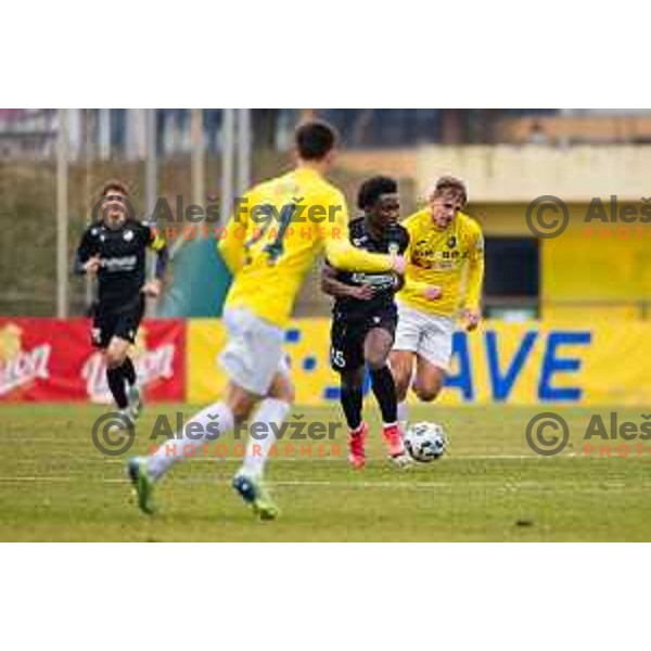 Isaac Matondo of FC Koper in action during Prva liga Telemach football match between Bravo Big Bang and FC Koper in Sport park Siska, Ljubljana, Slovenia on February 22, 2025.