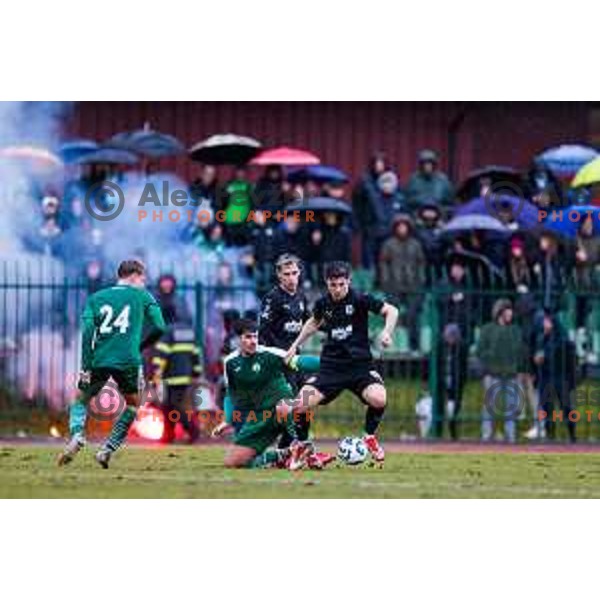 In action during eight-final of Pivovarna Union Slovenian Cup football match between Olimpija and Ilirija at Kodeljevo, Ljubljana, Slovenia on February 26, 2025