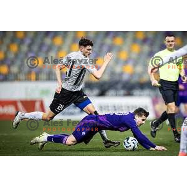 Omar Kocar in action during Slovenian Cup 2024/25 football match between NK Maribor and Aluminij in Ljudski vrt, Maribor, Slovenia on March 4, 2025. Photo: Jure Banfi