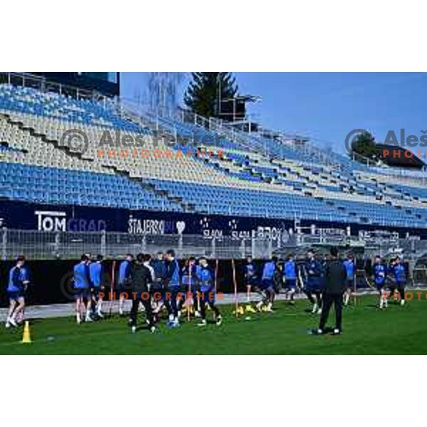 Players of NK Celje during practice session before upcoming match against Lugano (SUI) in Conference League at Stadium Z’Dezele in Celje, Slovenia on March 5, 2025