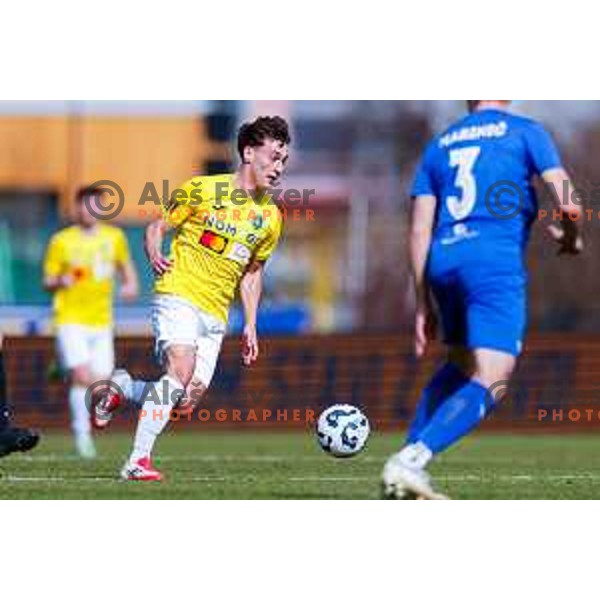 In action during Prva liga Telemach 2024/2025 football match between Bravo Bing Bang and Nafta 1903 in Ljubljana, Slovenia on March 8, 2025