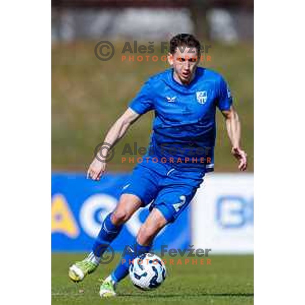 In action during Prva liga Telemach 2024/2025 football match between Bravo Bing Bang and Nafta 1903 in Ljubljana, Slovenia on March 8, 2025