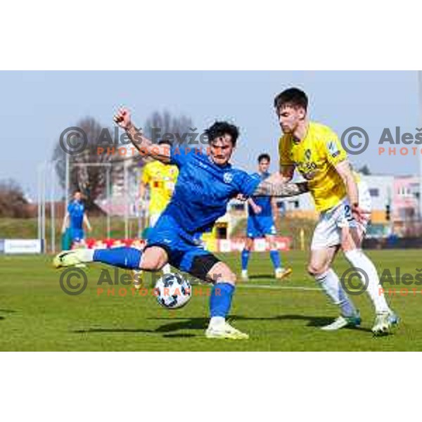 In action during Prva liga Telemach 2024/2025 football match between Bravo Bing Bang and Nafta 1903 in Ljubljana, Slovenia on March 8, 2025