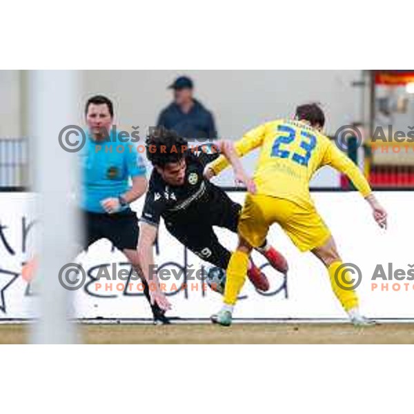 in action during Prva liga Telemach 2024/2025 football match between Domzale and Koper in Domzale on February 8, 2025