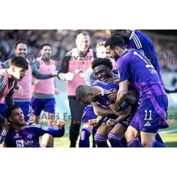 Hilal Soudani celebrating during Prva liga Telemach football match between Maribor and Olimpija in Ljudski vrt, Maribor, Slovenia on March 9, 2025. Photo: Jure Banfi