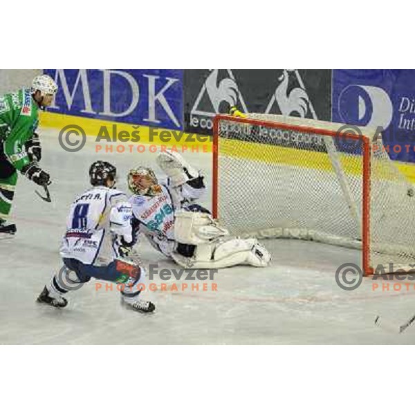 Zupancic scores second goal at ice hockey match in the EBEL League , Tilia Olimpija - Alba , 26.09.2008 Hala Tivoli, Ljubljana 