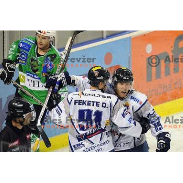 Alba celebrate goal at ice hockey match in the EBEL League , Tilia Olimpija - Alba , 26.09.2008 Hala Tivoli, Ljubljana 