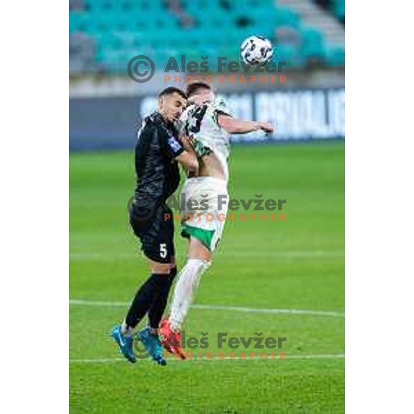 Leard Sadriu and Ivan Durdov in action during Prva liga Telemach 2024/2025 football match between Olimpija and Mura in Ljubljana, Slovenia on March 12, 2025
