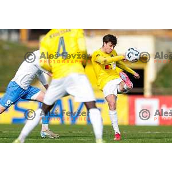 In action during Prva liga Telemach 2024/2025 football match between Bravo Bing Bang and Domzale in Ljubljana, Slovenia on March 16, 2025