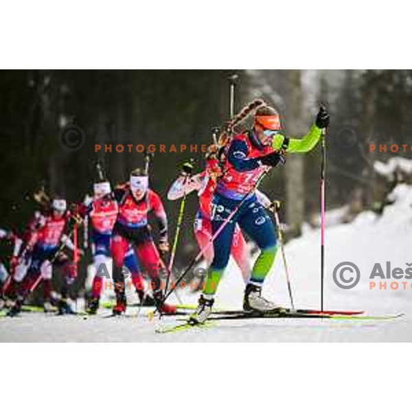 Polona Klemencic (SLO) competes at IBU World Cup Biathlon Team Mixed Relay at Pokljuka Sports Centre, Slovenia on March 16, 2025