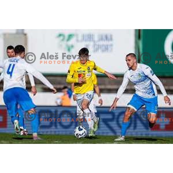 In action during Prva liga Telemach 2024/2025 football match between Bravo Bing Bang and Domzale in Ljubljana, Slovenia on March 16, 2025