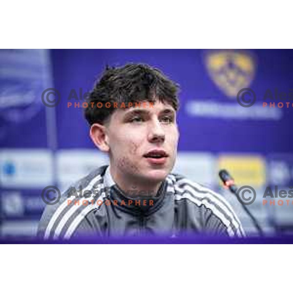 Nejc Viher at the press conference after Prva liga Telemach football match between Maribor and Koper in Ljudski vrt, Maribor, Slovenia on March 16, 2025. Photo: Jure Banfi