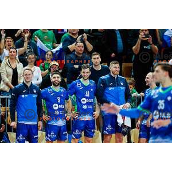 in action during Euro Men 2026 Qualifiers handball match between Slovenia and North Macedonia in Bonifika Hall, Koper, Slovenia on March 16, 2025
